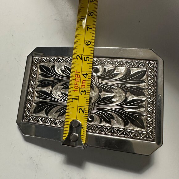 Vintage Unbranded Nickel Plated 3.25 x 2.5” Filigree Lightweight Belt Buckle - Picture 4 of 4
